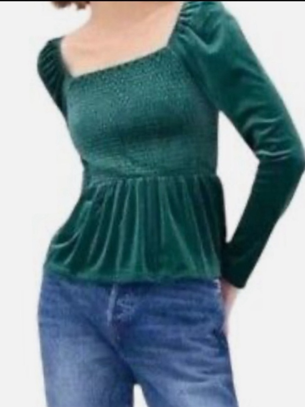 NWOT Gap Puff Sleeve Smocked Peplum Velvet Top
